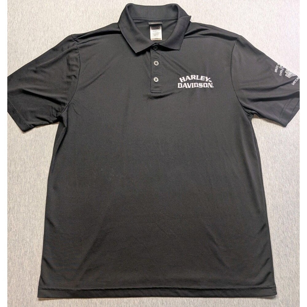 Harley Davidson Mens Moisture Wicking Sz XL Black Polo Bruce Ross Meyers FL Day